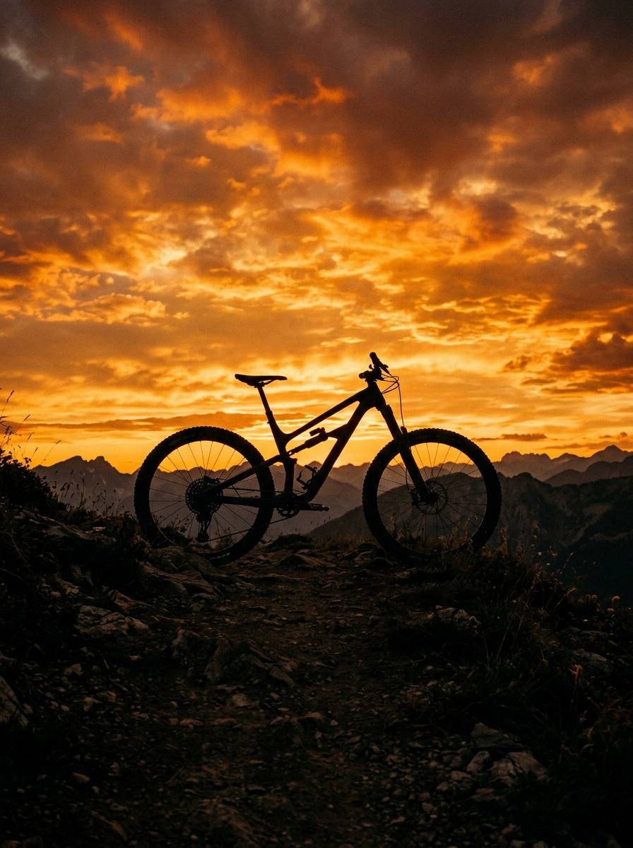 Silhueta de mountain bike ao pôr do sol